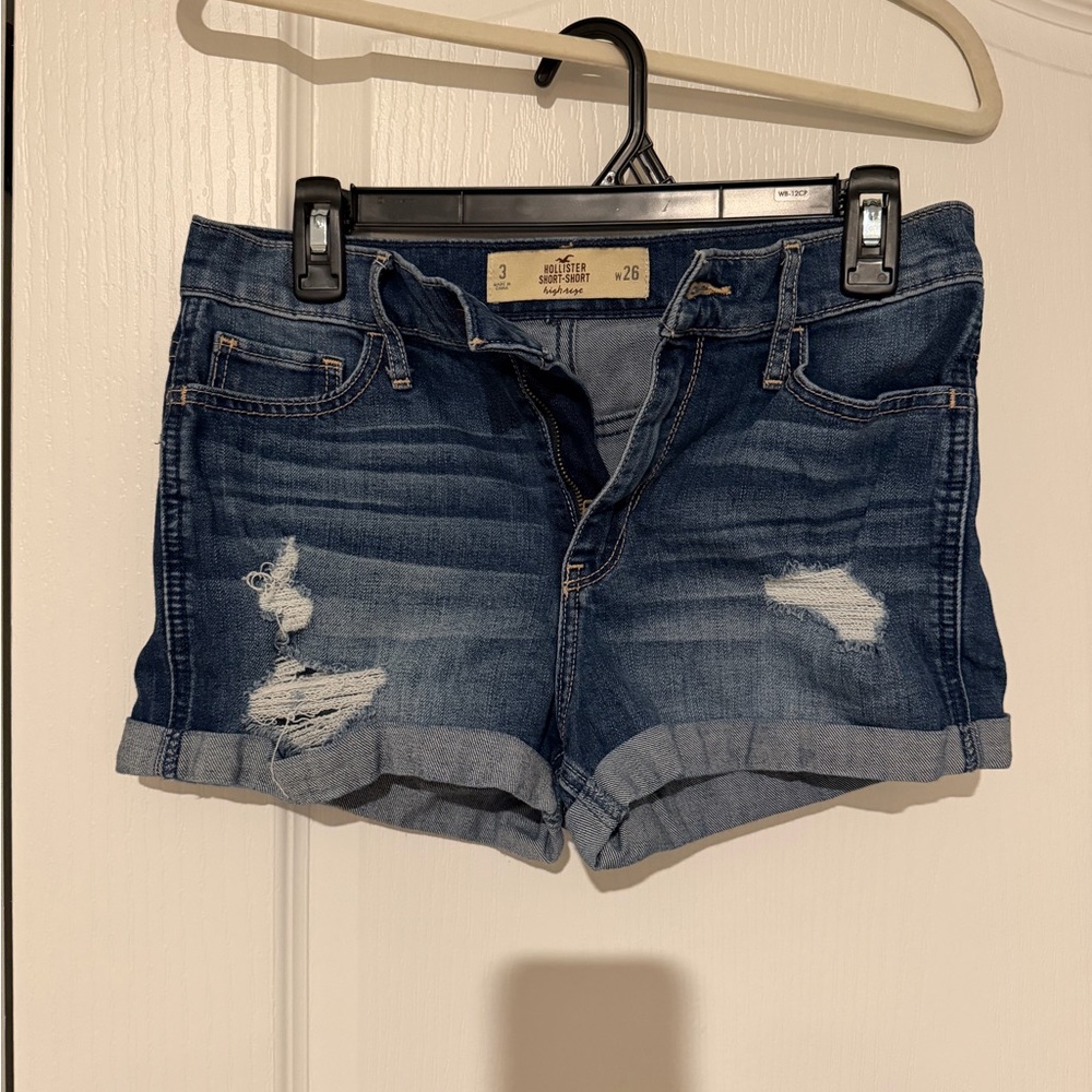 Hollister Dark Wash Rolled Hem Distressed Jean Shorts